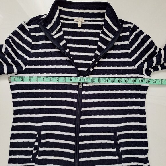 Talbots Navy and White Striped Cotton Zip Up Cardigan - Picture 5 of 7